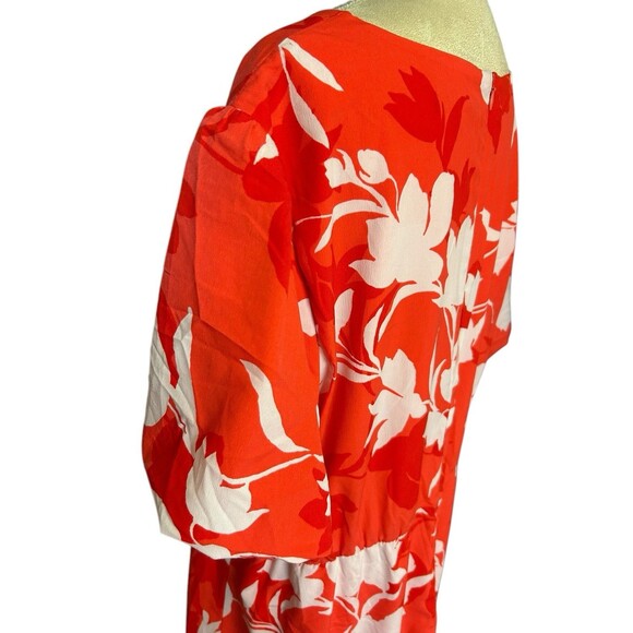 Lane Bryant Coral Floral Tie Knot Waist Midi Lined Short Sleeves Dress Size 20 - Picture 8 of 13